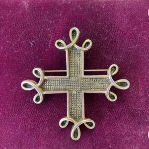 Maltese Cross Brooch Signed Vintage Mid-Century